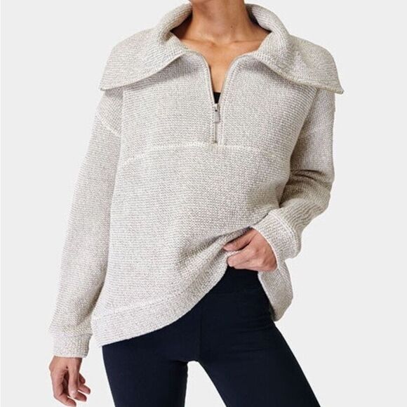 Sweaty Betty Restful Boucle Half‑Zip Sweatshirt Size 6 Neutral Comfy - Picture 1 of 10